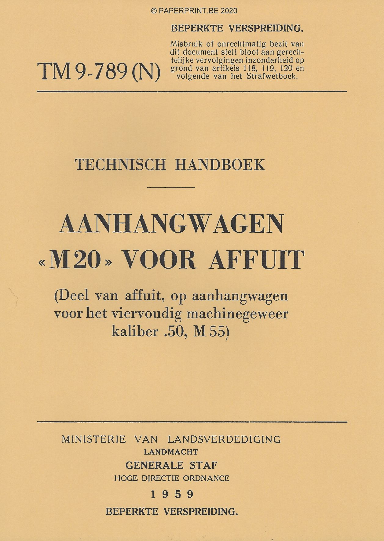 TM 9-789 NL AANHANGWAGEN M20 VOOR AFFUIT